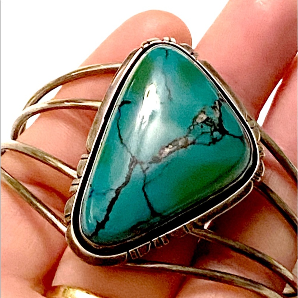Large Turquoise Cuff Bracelet Native American - image 7